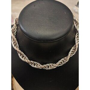 Trifari Braided Rope Chain Necklace Made France Silver-Toned Statement Vintage